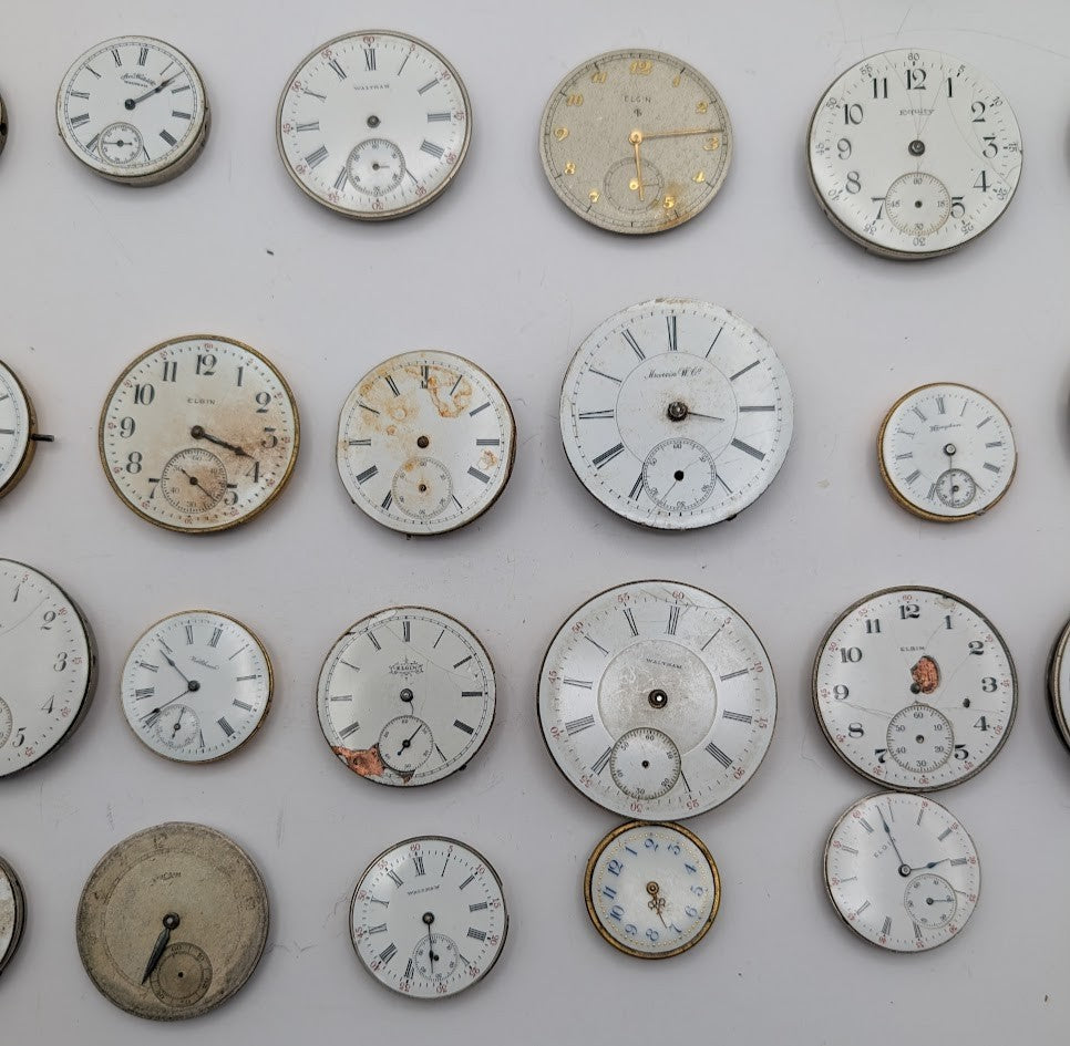 Lot of 45 Assortment of Untested Mechanical Pocket Watch Movements Parts/Repair2
