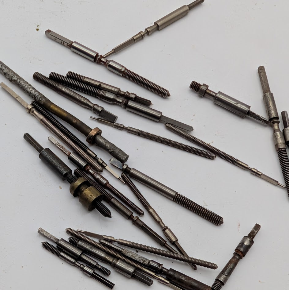 Pocket Watch Case Stems Lot of 25 - Mixed Sizes/Threads - Steel Repair Parts1