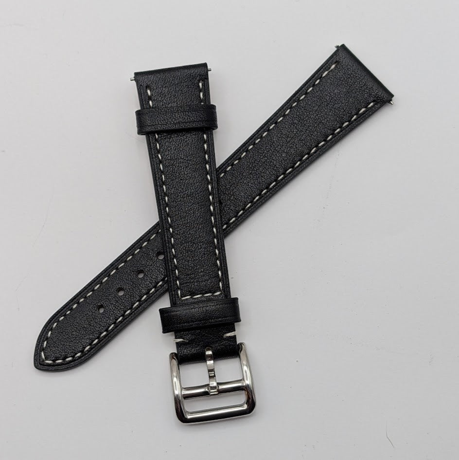20mm Quick Release Leather Oil Wax Watch Band Strap Black  Universal Fit0