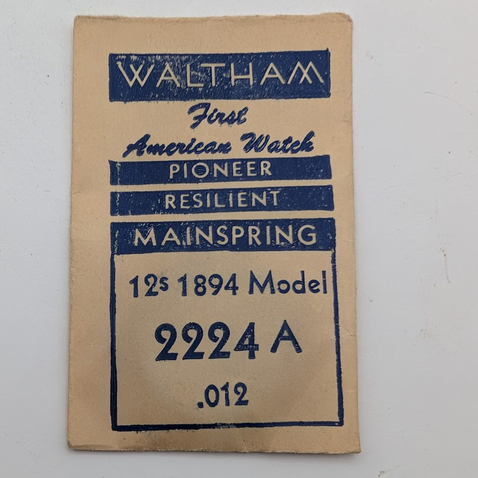Waltham watch mainspring packaging with text on a white background