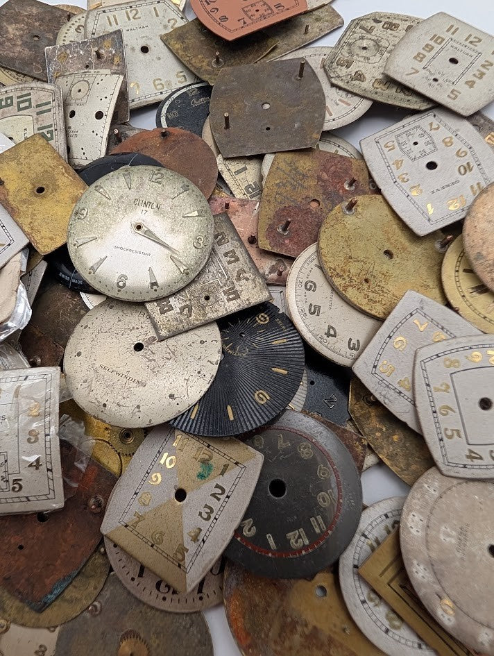 Lot of 25 Vintage Watch Dials Faces Mixed Shapes Steampunk Craft Parts2