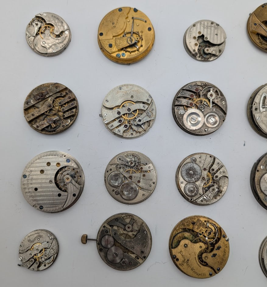 Lot of 20 Assortment of Untested Mechanical Pocket Watch Movements Parts/Repair1