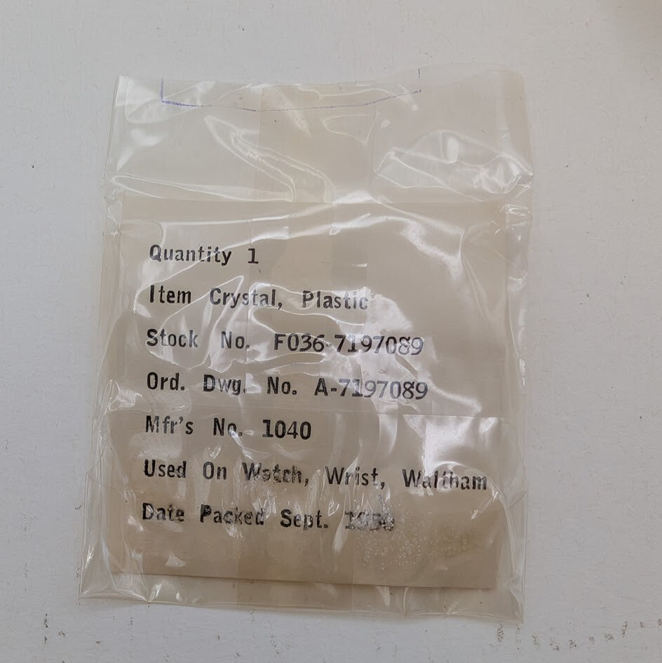 NOS Waltham Military Watch Plastic Crystal 26.35mm USA Packed 19500