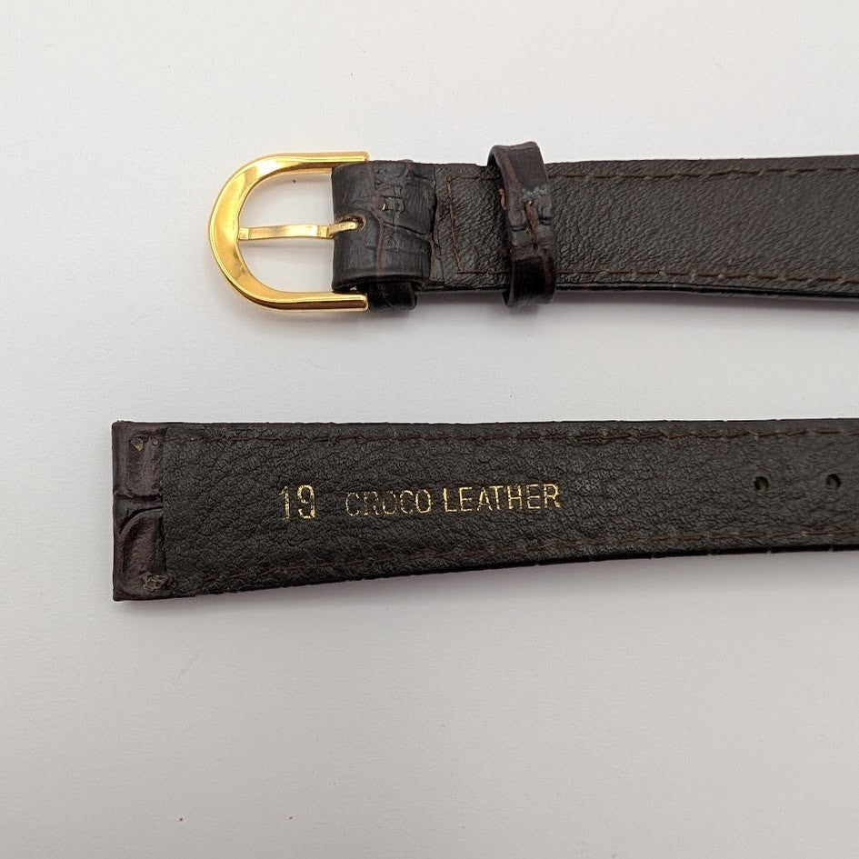 19mm Brown Croco Grain Leather Watch Band NOS Gold Tone Buckle + Spring Bars5