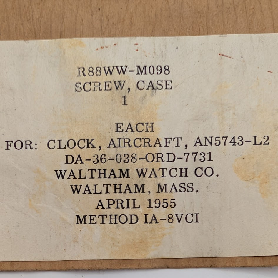 1955 Waltham Aircraft Clock Case Screw R88WW-M098 for AN5743-L2 – NOS Packet1