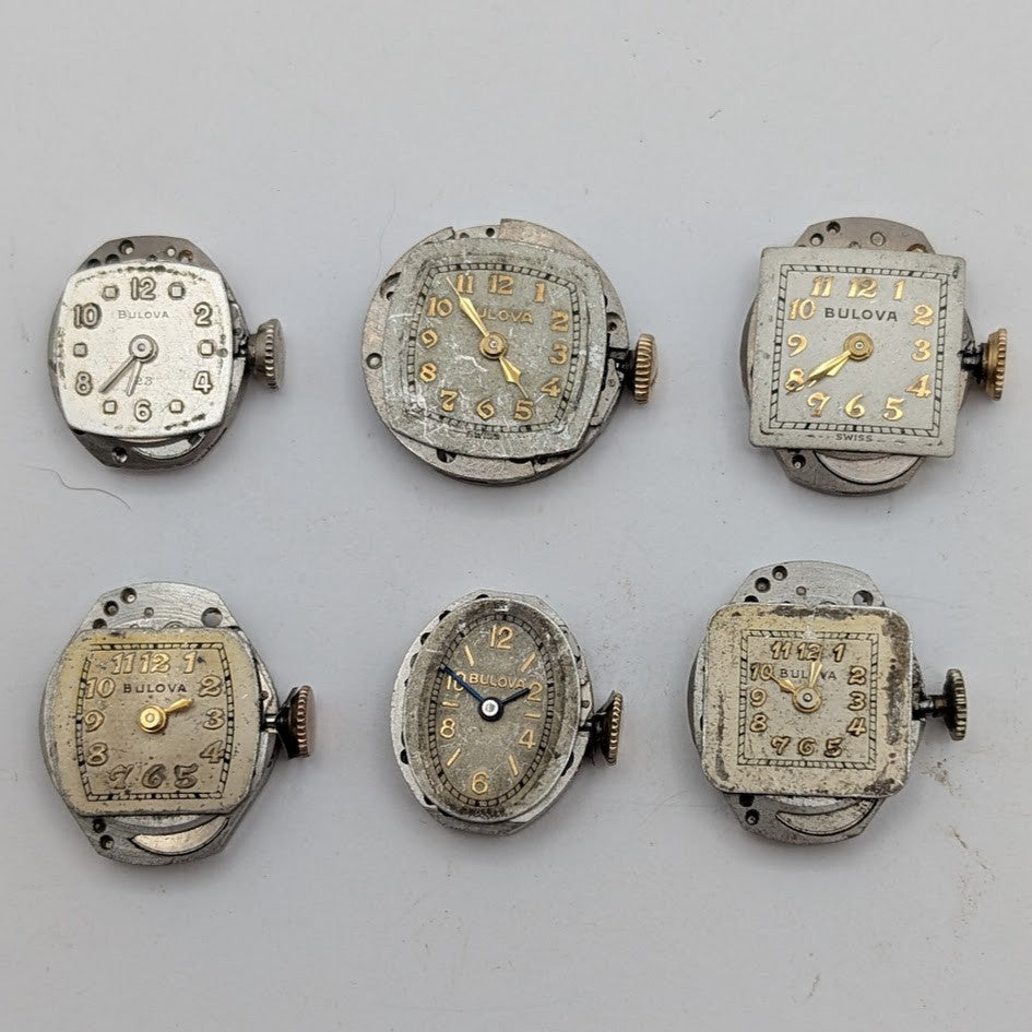 Lot 6 Bulova Ladies Watch Movements w/ Dials & Crowns 6AK 6BK 5AD 5AB 7AD0