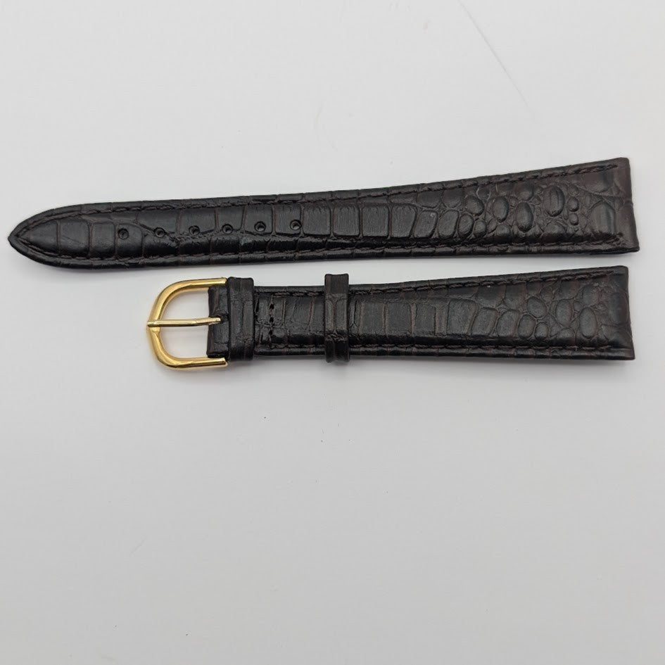 19mm Brown Croco Grain Leather Watch Band NOS Gold Tone Buckle + Spring Bars1