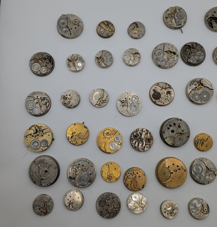 Lot of 45 Assortment of Untested Mechanical Pocket Watch Movements Parts/Repair9