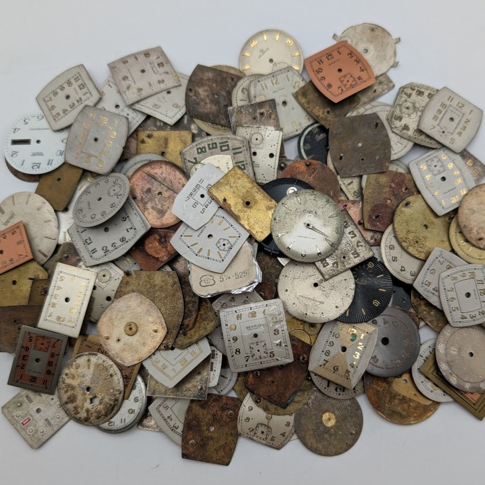 Lot of 25 Vintage Watch Dials Faces Mixed Shapes Steampunk Craft Parts0