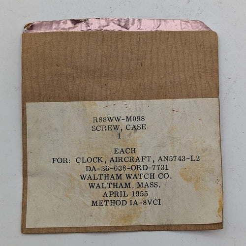 1955 Waltham Aircraft Clock Case Screw R88WW-M098 for AN5743-L2 – NOS Packet0