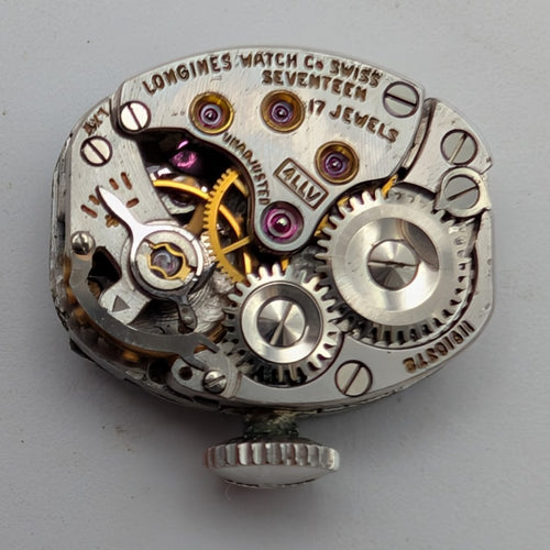 1962 Longines 4LLV 17J Ladies Watch Movement w/ Blue Dial Hands Crown  Running0