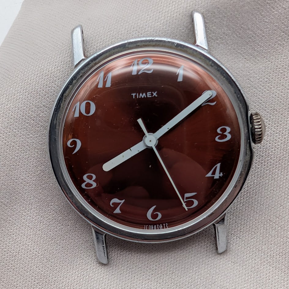 1972 Timex Mercury Watch Head – Orange Brown Dial – Stainless Back – Runs0