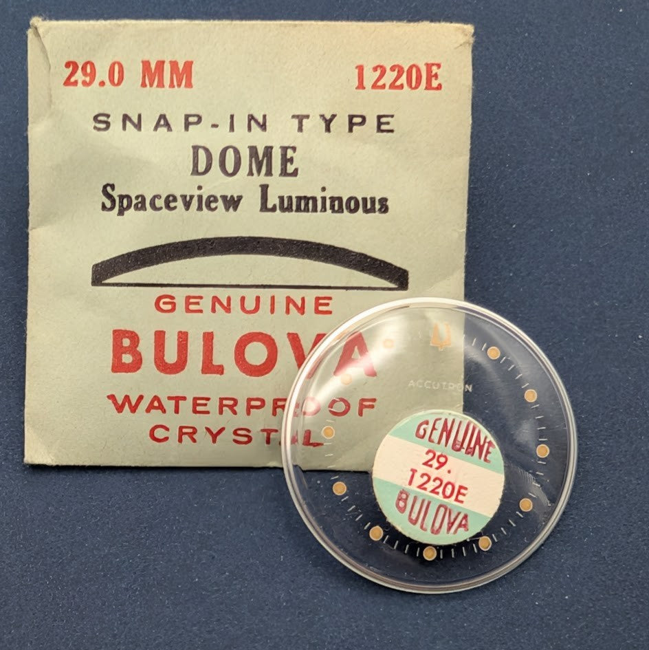NOS Bulova Accutron Spaceview 1220E Luminous Snap-In Dome Crystal 29.0mm0