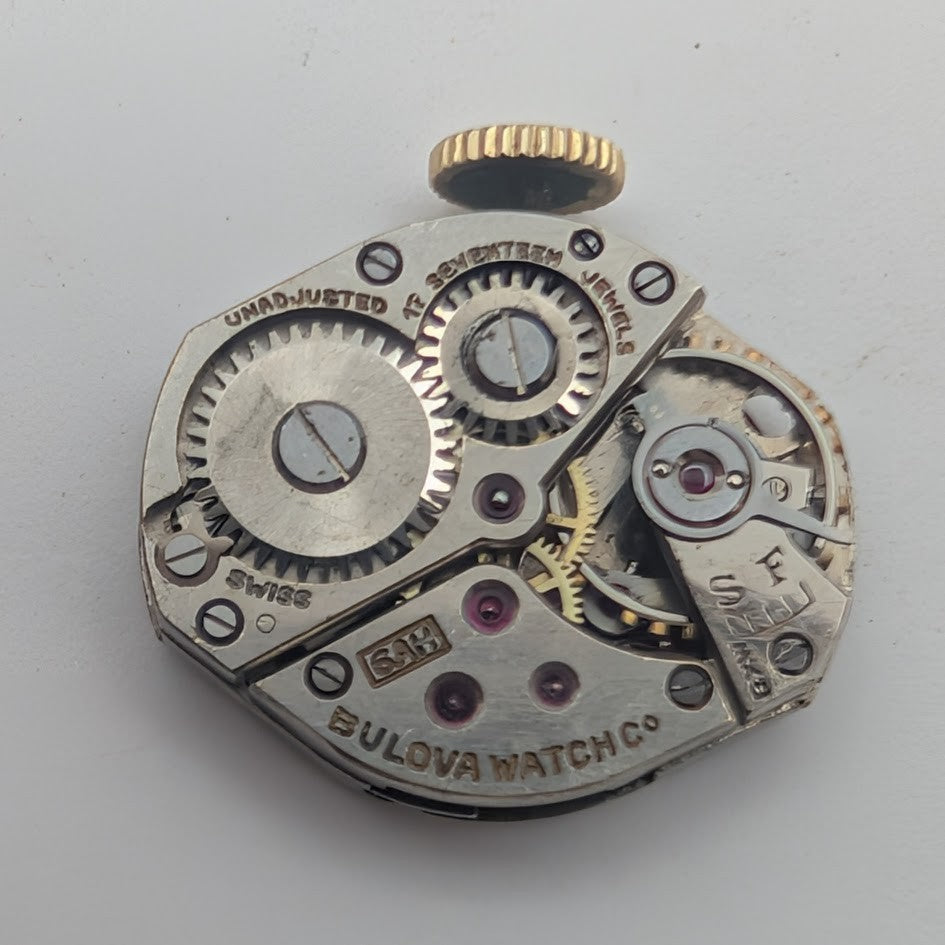 Vintage Bulova 6AH 17 Jewel Ladies Wrist Watch Movement with Dial & Crown -Ticks0