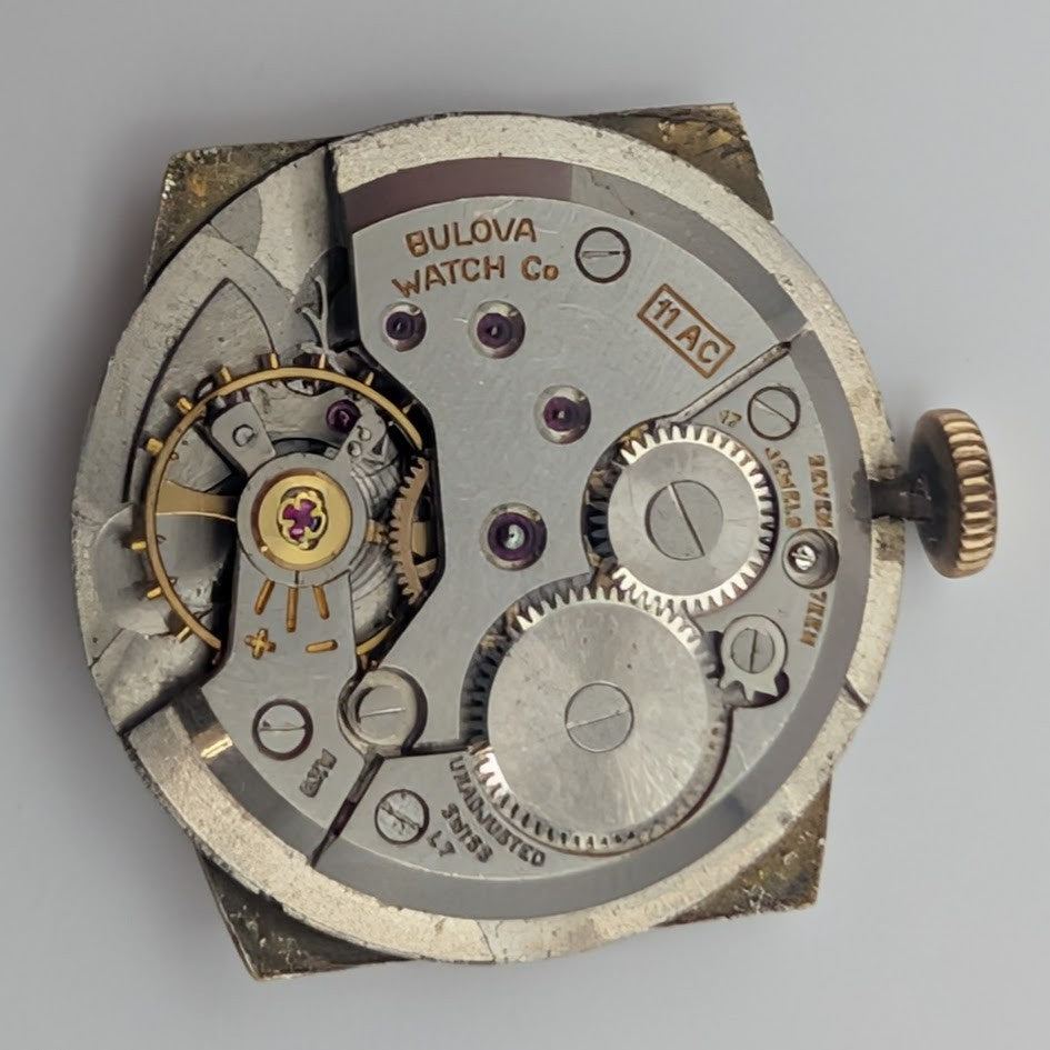 Bulova 11AC 17J Manual-Wind Movement w/ Dial & Hands – Balance Rotates – Parts1