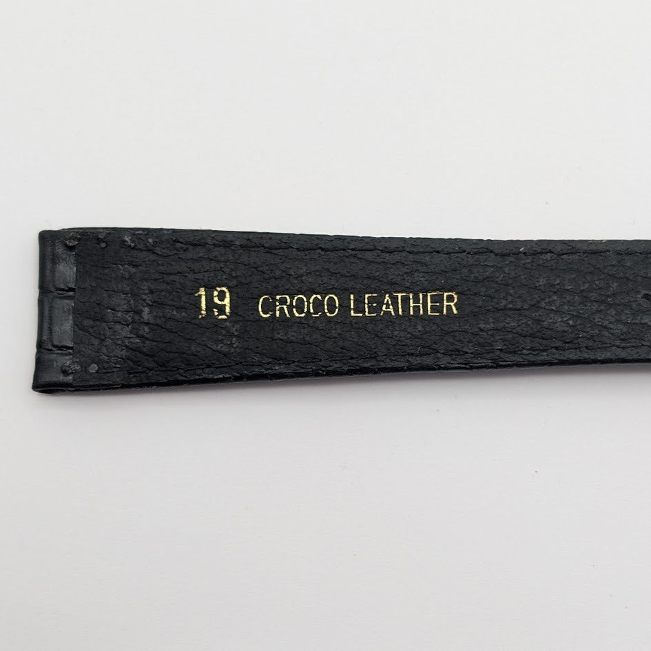 19mm Black Croco Grain Leather Watch Band NOS Gold Tone Buckle + Spring Bars5