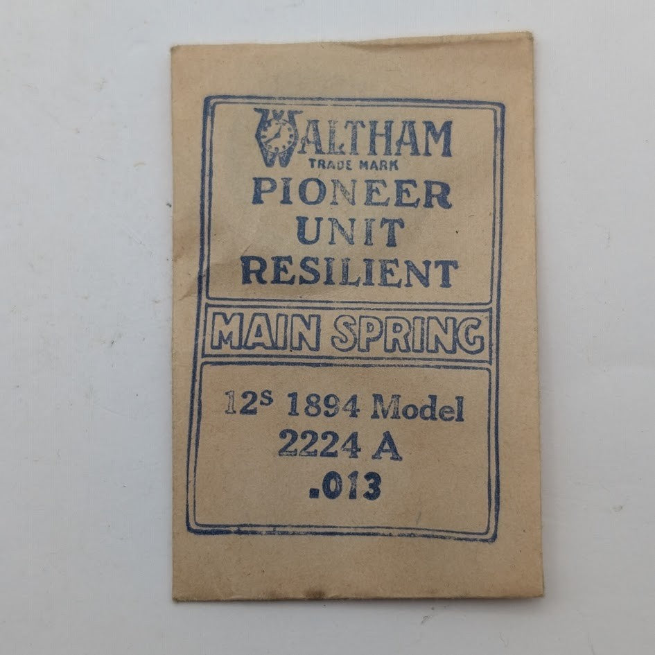 Vintage Waltham Pioneer Unit Resilient Main Spring packaging on a white background