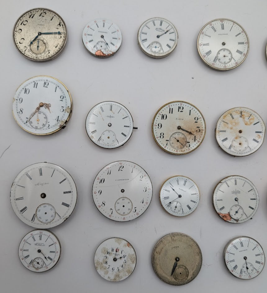 Lot of 45 Assortment of Untested Mechanical Pocket Watch Movements Parts/Repair1