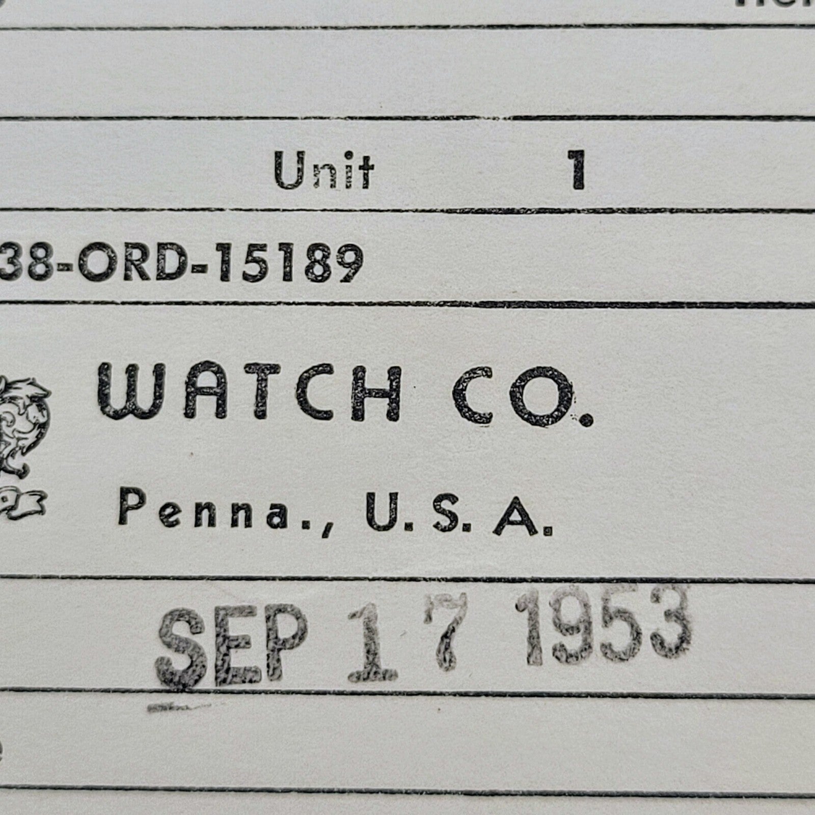 HAMILTON Watch NOS Cap Assembly 987A ORD MILITARY 19532