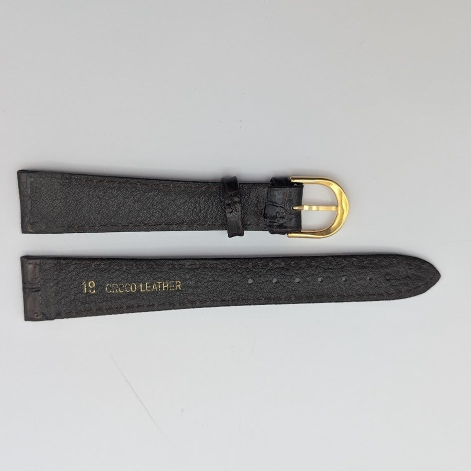 19mm Brown Croco Grain Leather Watch Band NOS Gold Tone Buckle + Spring Bars4