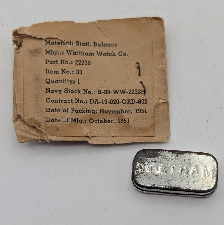 22s Waltham # 22230 Balance Staff - 1951 Military Issue0