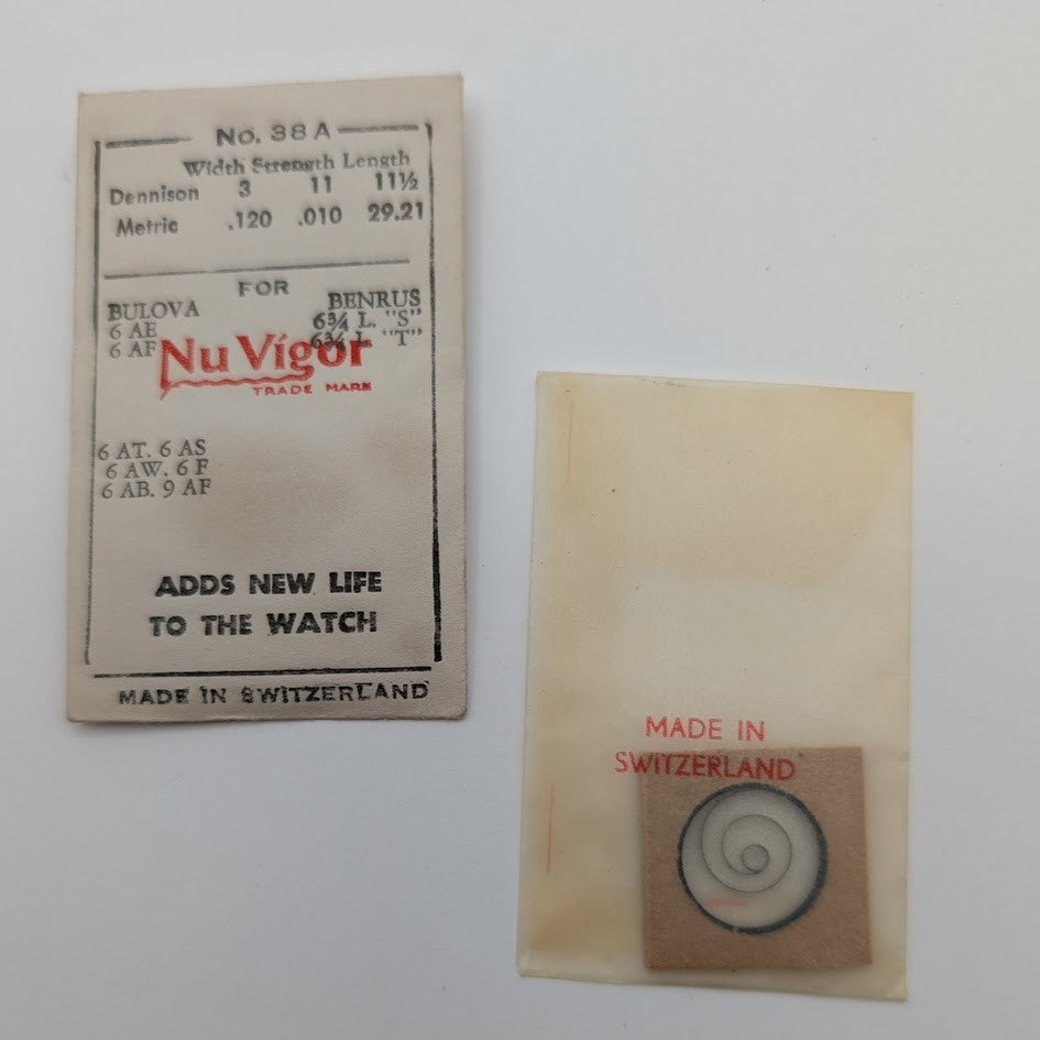 NOS NuVigor Mainspring No. 38A – Bulova 6AE/6AF/6AT – Benrus 6¾L – .120×.010×29.1
