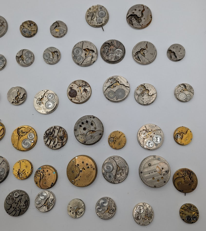 Lot of 45 Assortment of Untested Mechanical Pocket Watch Movements Parts/Repair11