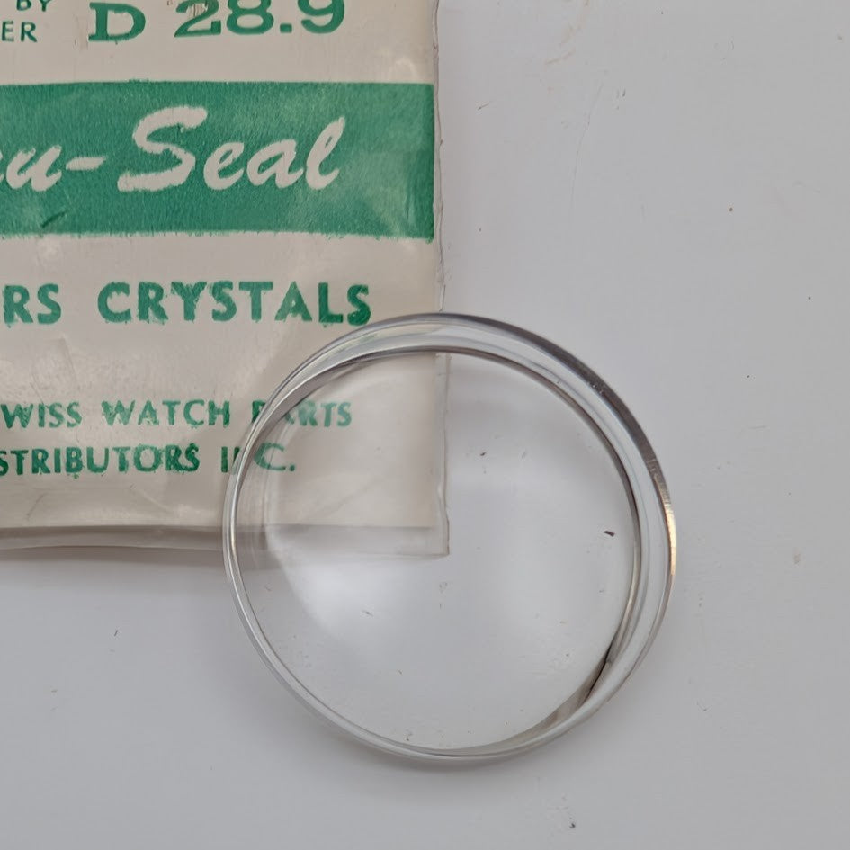 NOS 28.9mm Tru-Seal Diver Watch Crystals w/ Silver Tension Ring Swiss1
