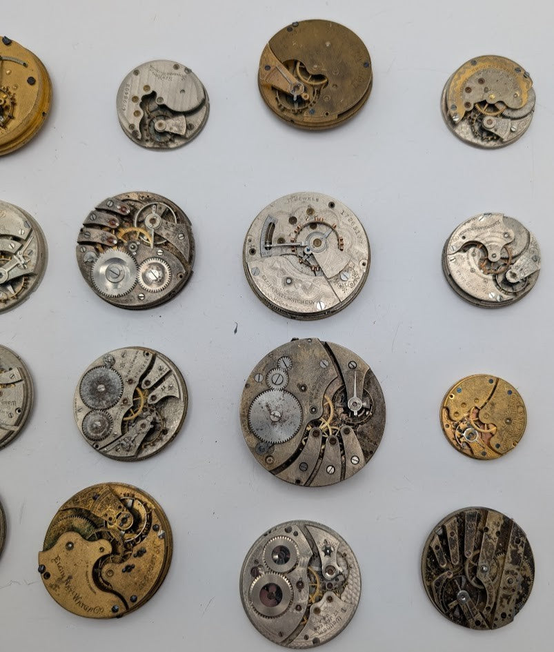 Lot of 20 Assortment of Untested Mechanical Pocket Watch Movements Parts/Repair2