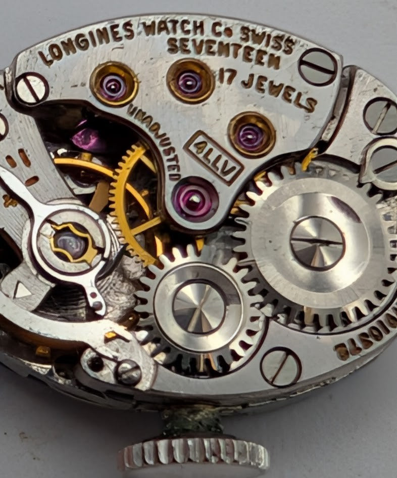 1962 Longines 4LLV 17J Ladies Watch Movement w/ Blue Dial Hands Crown  Running2