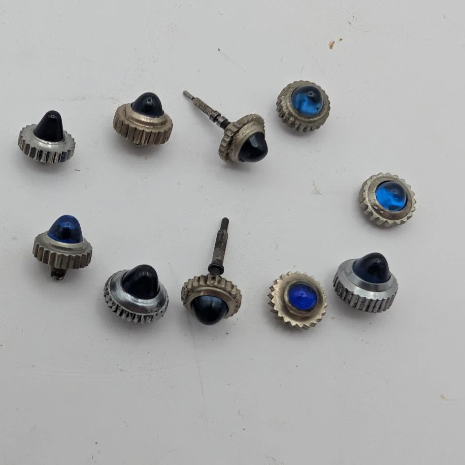 Lot of 10 Watch Crowns w/ Blue Cabochon Cap– Mixed Sizes – Vintage – Silver Tone3