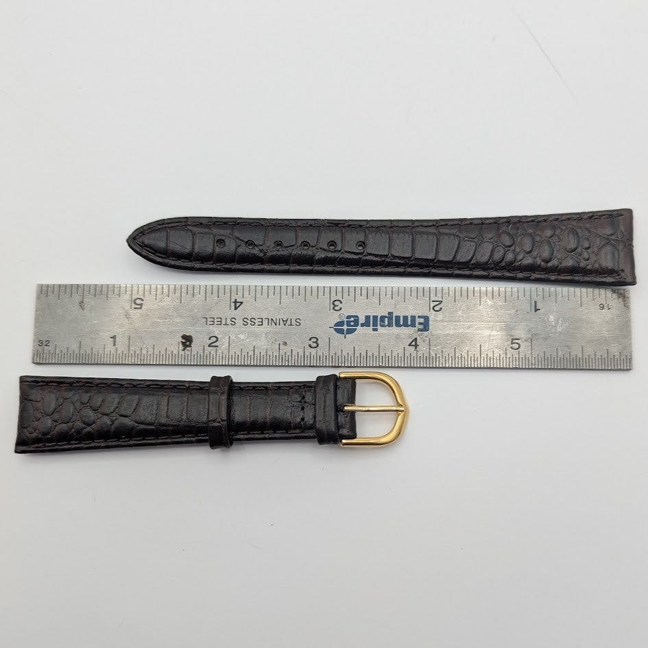 19mm Brown Croco Grain Leather Watch Band NOS Gold Tone Buckle + Spring Bars6