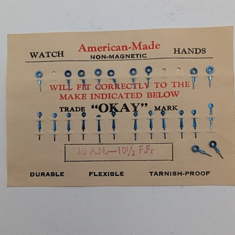 Blue Watch Hands Set – American-Made “OKAY” – 10AN / 10½FF – 1 Hour Missing0