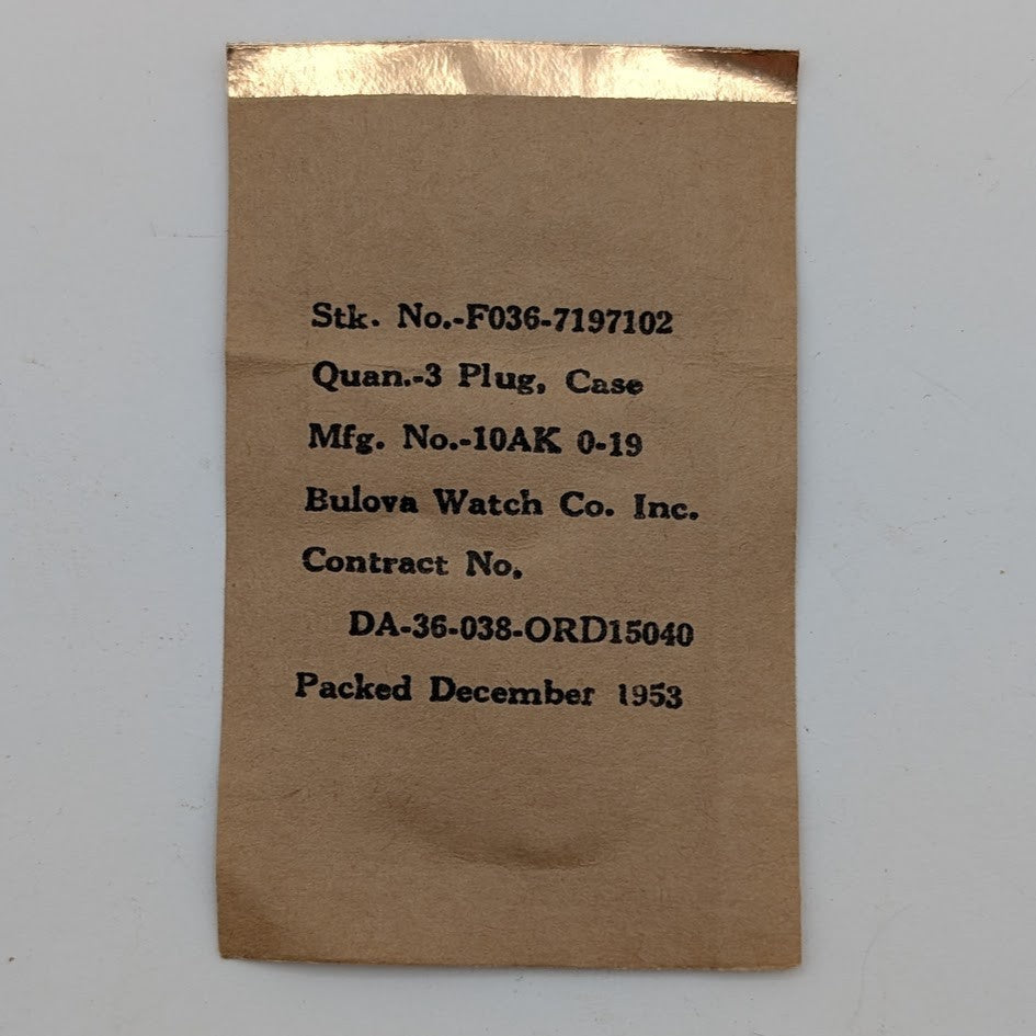 Vintage Military Bulova 10AK 0-19 Case Plug – Lot of 3 – Packed Dec 19530