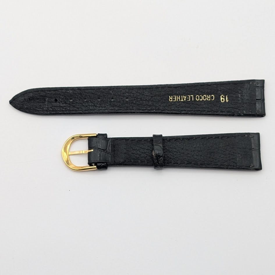 19mm Black Croco Grain Leather Watch Band NOS Gold Tone Buckle + Spring Bars4