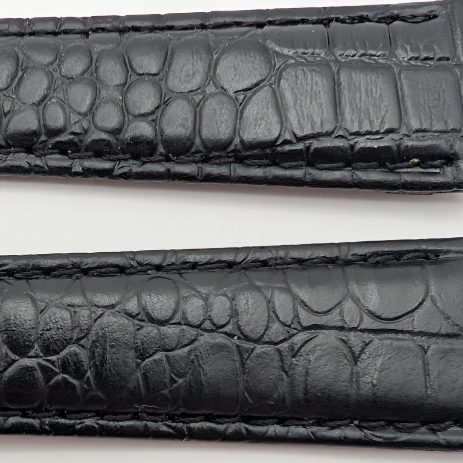 19mm Black Croco Grain Leather Watch Band NOS Gold Tone Buckle + Spring Bars2