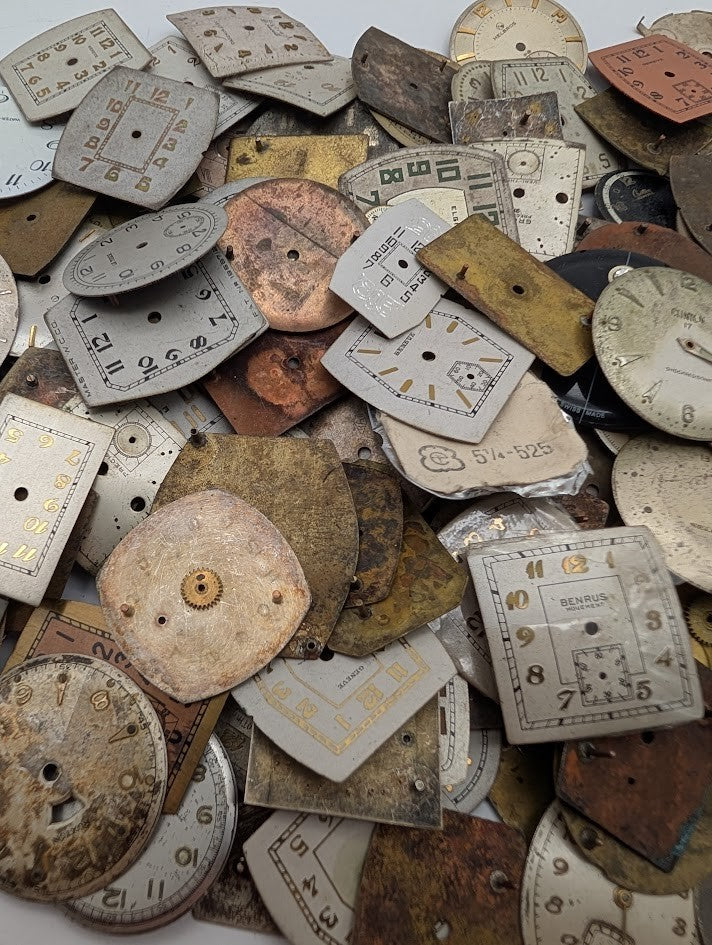 Lot of 25 Vintage Watch Dials Faces Mixed Shapes Steampunk Craft Parts1