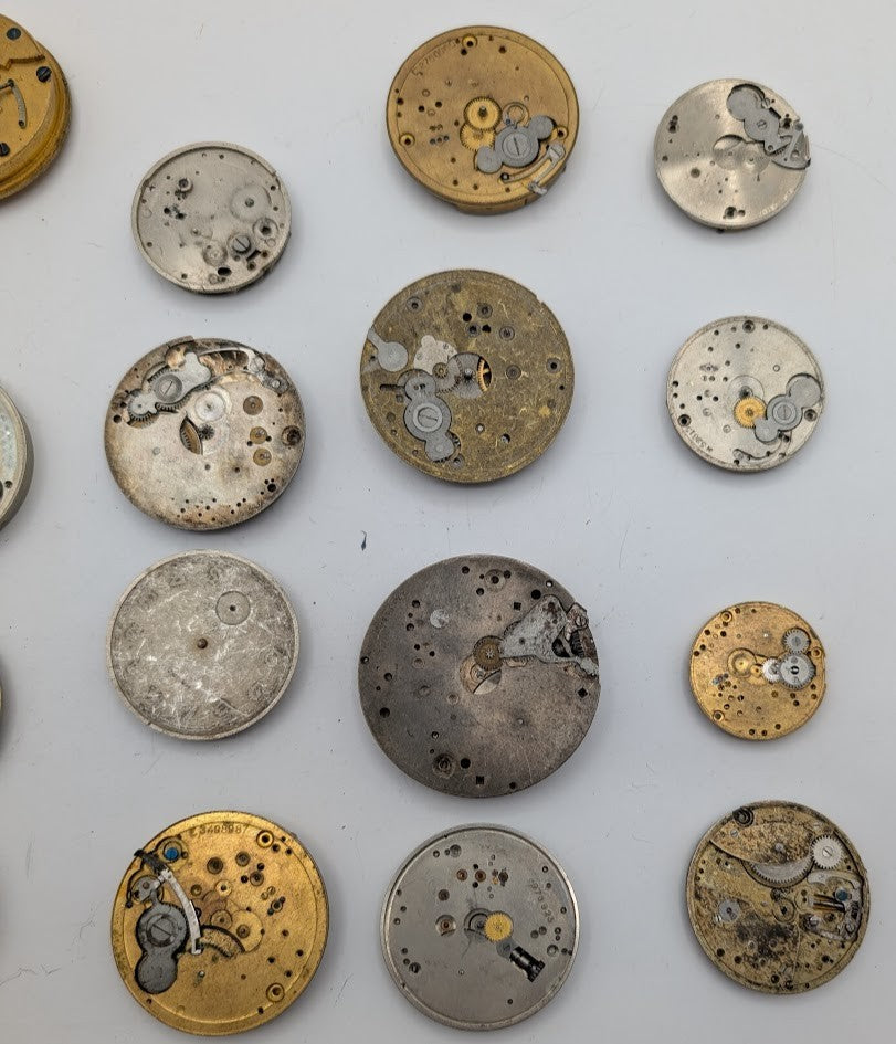 Lot of 20 Assortment of Untested Mechanical Pocket Watch Movements Parts/Repair5