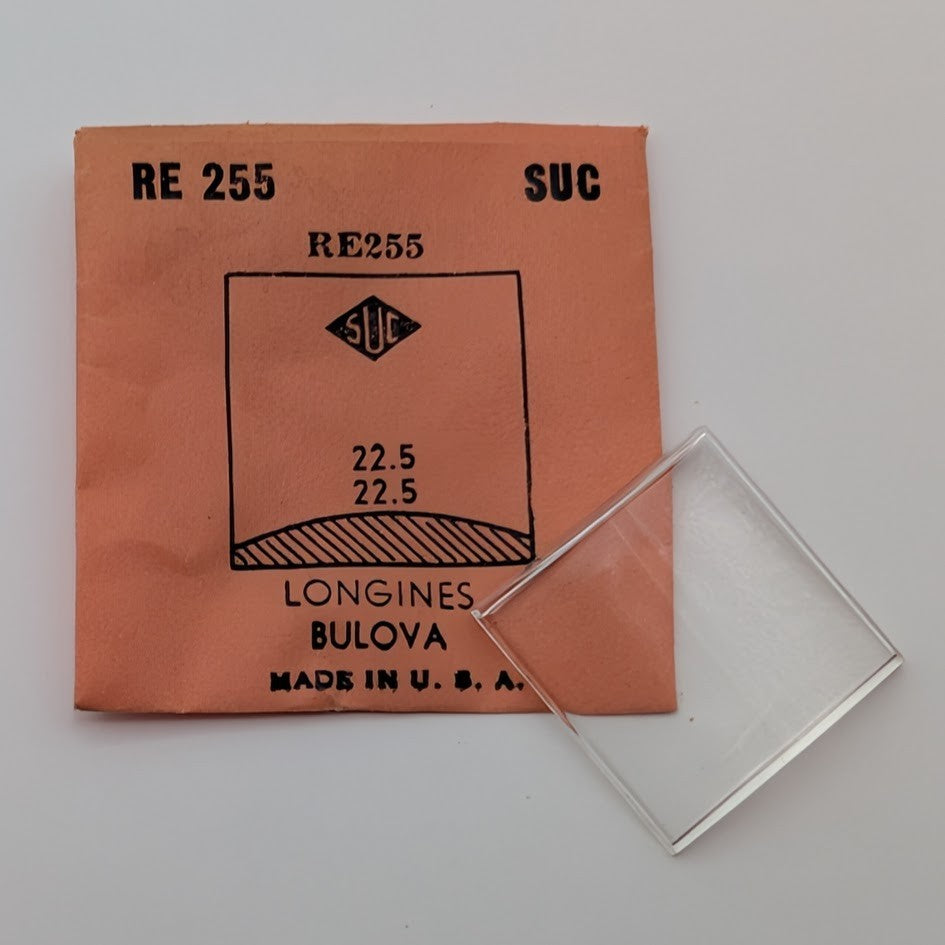 SUC RE255 22.5x22.5mm Rectangular Watch Crystal Longines Bulova NOS0