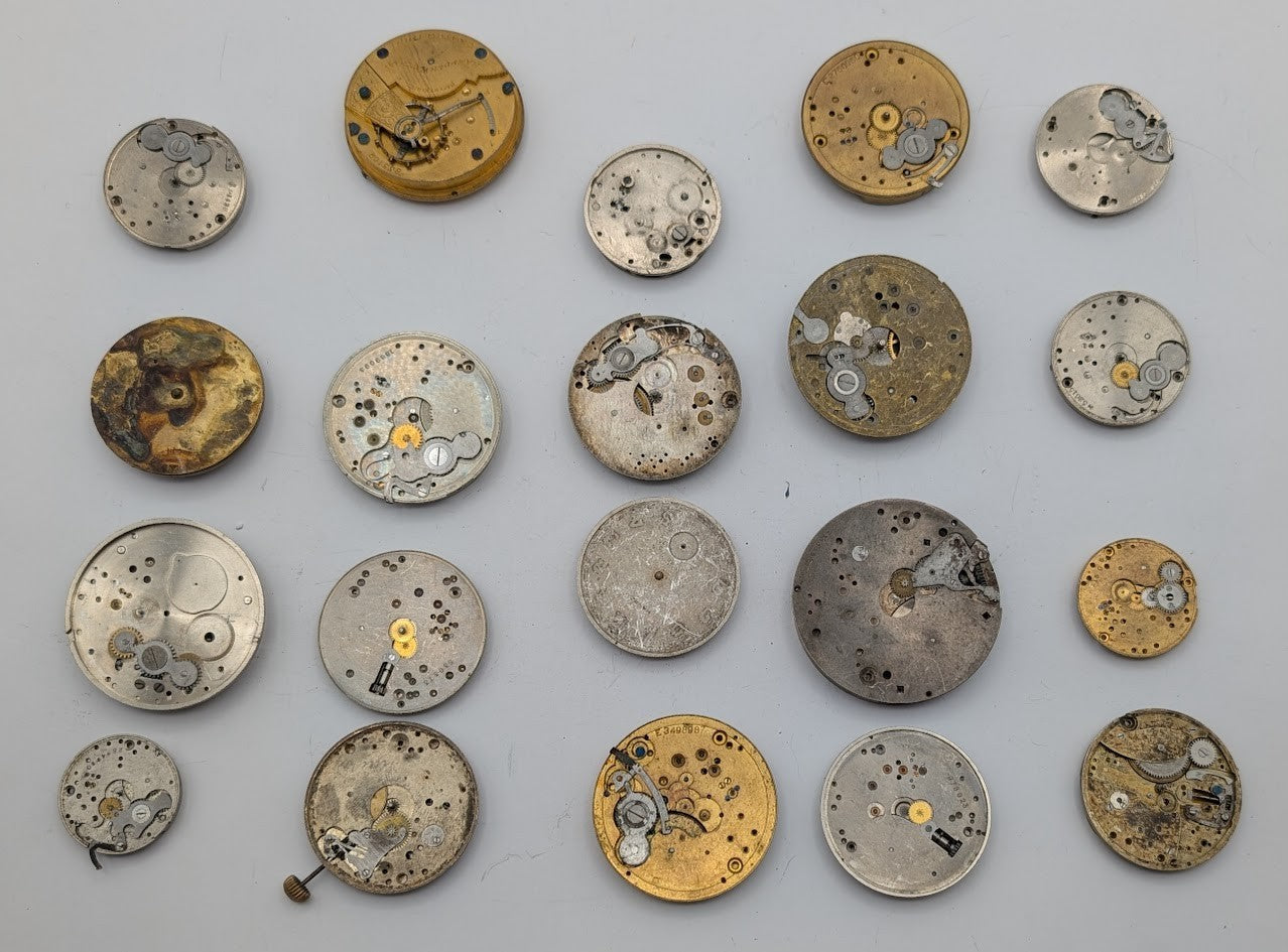 Lot of 20 Assortment of Untested Mechanical Pocket Watch Movements Parts/Repair3