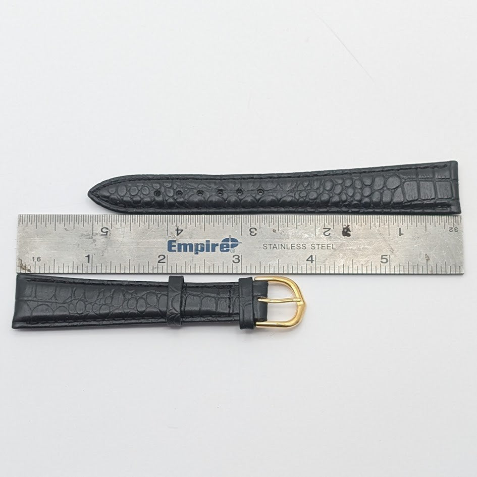 19mm Black Croco Grain Leather Watch Band NOS Gold Tone Buckle + Spring Bars6