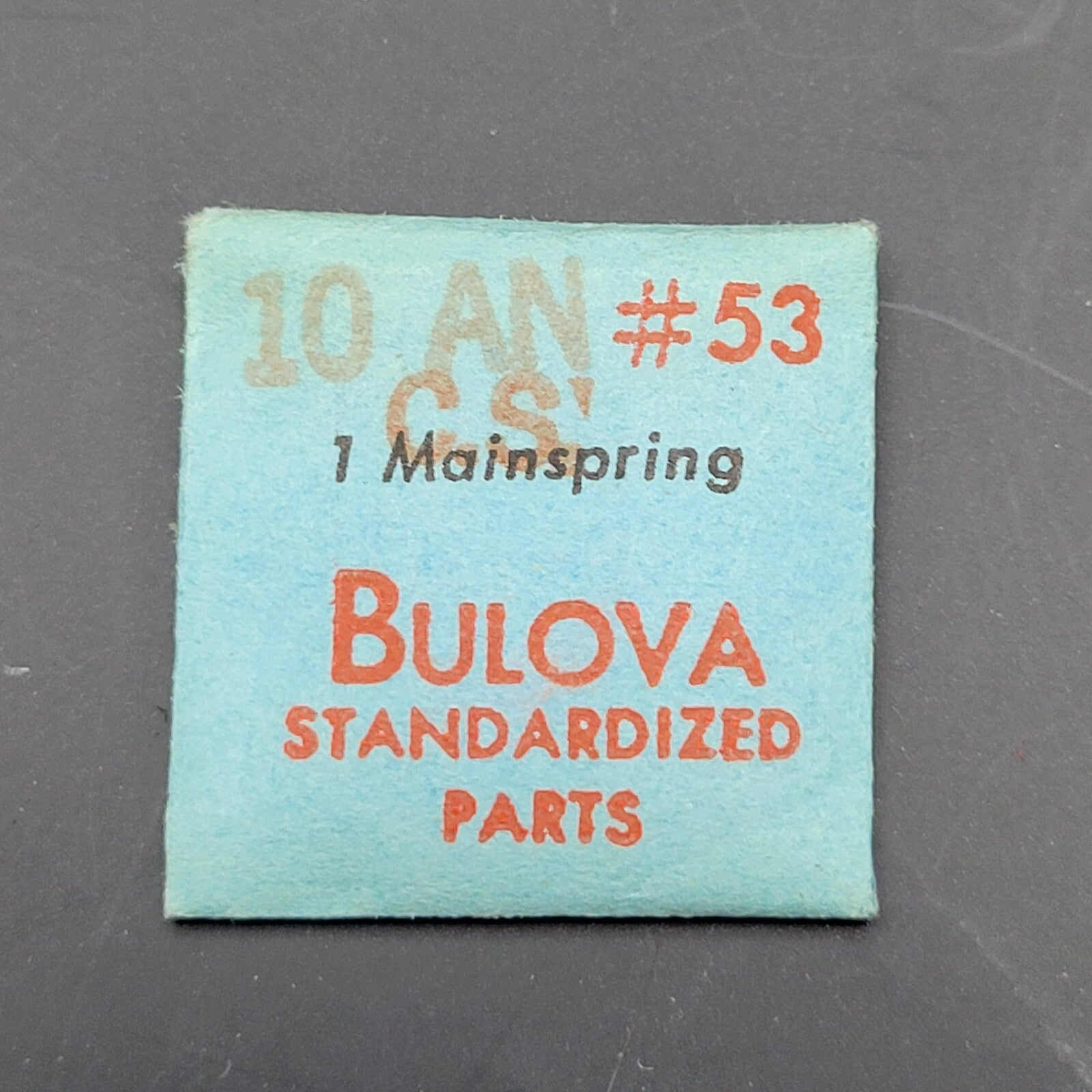 Bulova standardized parts label on a dark background