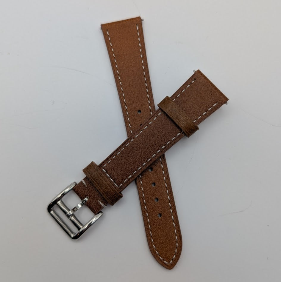 20mm Quick Release Leather Oil Wax Watch Band Strap Light Brown  Universal Fit0
