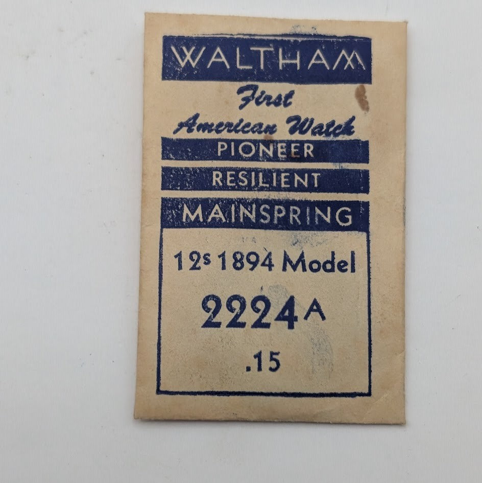 Waltham watch mainspring packaging with text on a white background