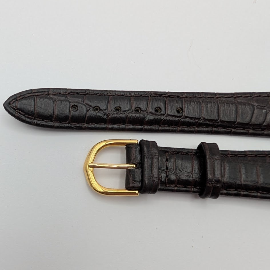 19mm Brown Croco Grain Leather Watch Band NOS Gold Tone Buckle + Spring Bars3