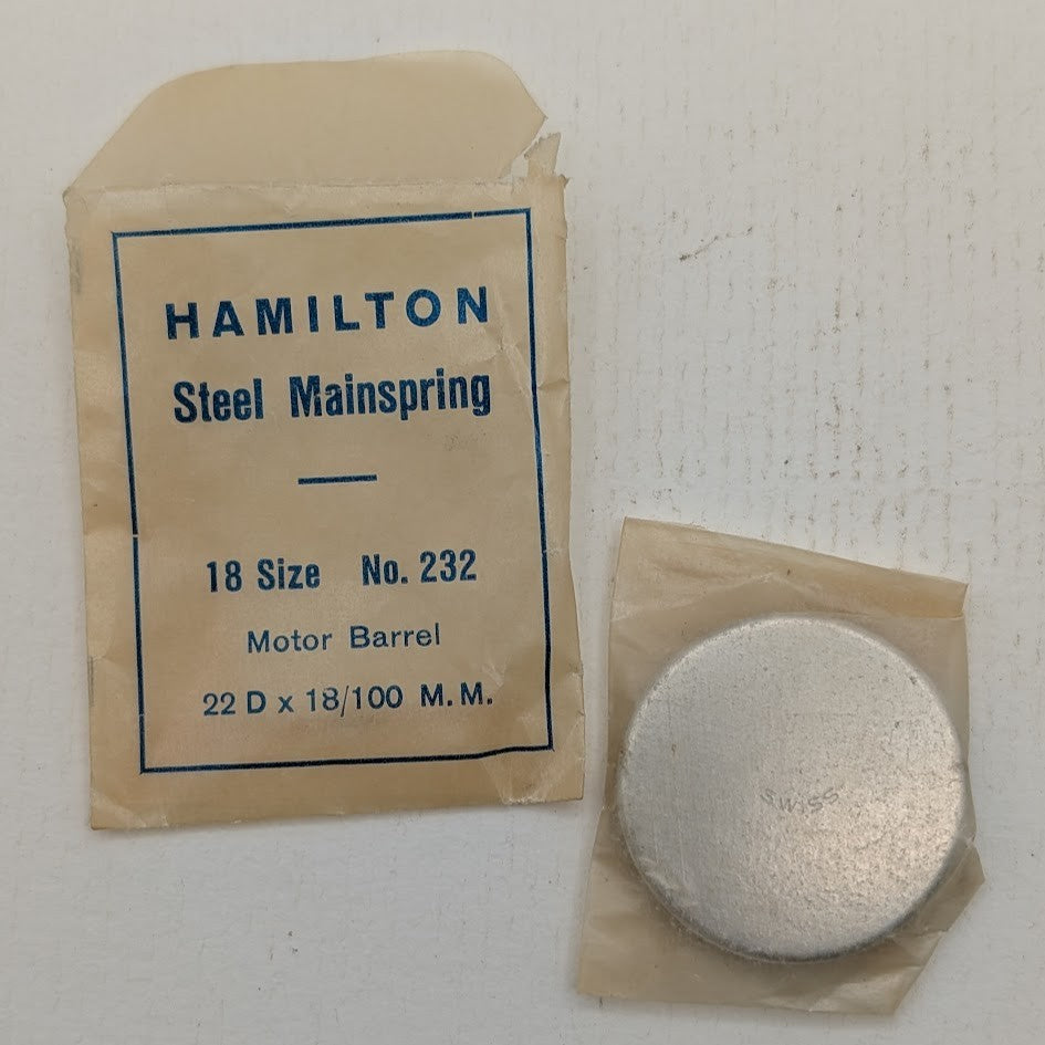 Hamilton 18 Size Pocket Watch Steel Mainspring No. 232 Motor Barrel 22D x 0.18mm0