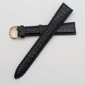 19mm Black Croco Grain Leather Watch Band NOS Gold Tone Buckle + Spring Bars0