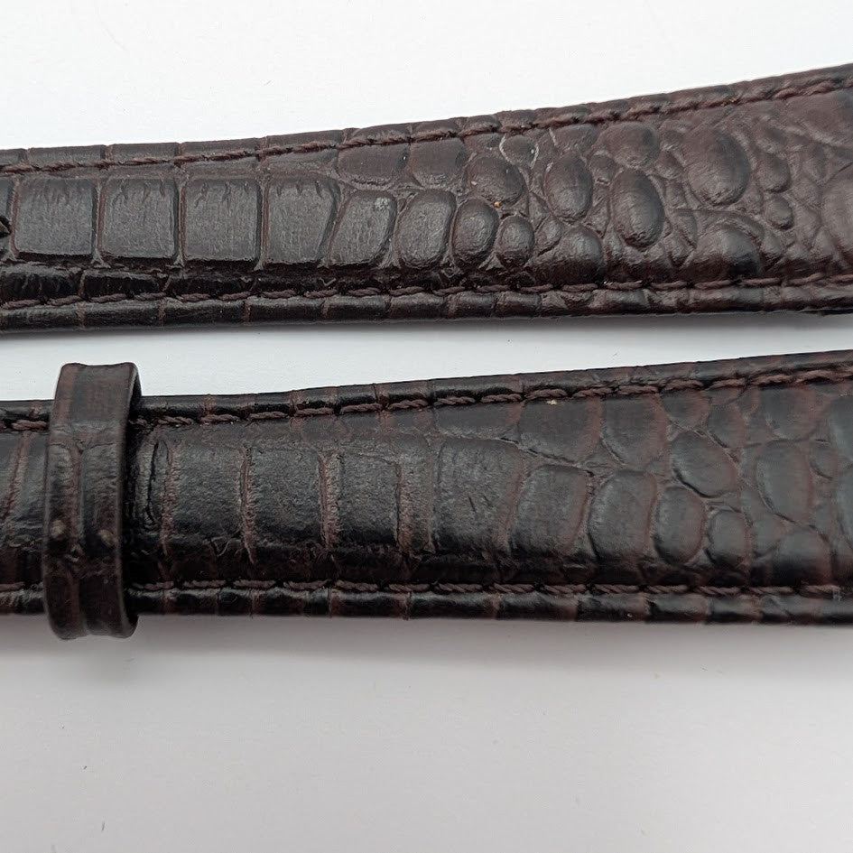 19mm Brown Croco Grain Leather Watch Band NOS Gold Tone Buckle + Spring Bars2