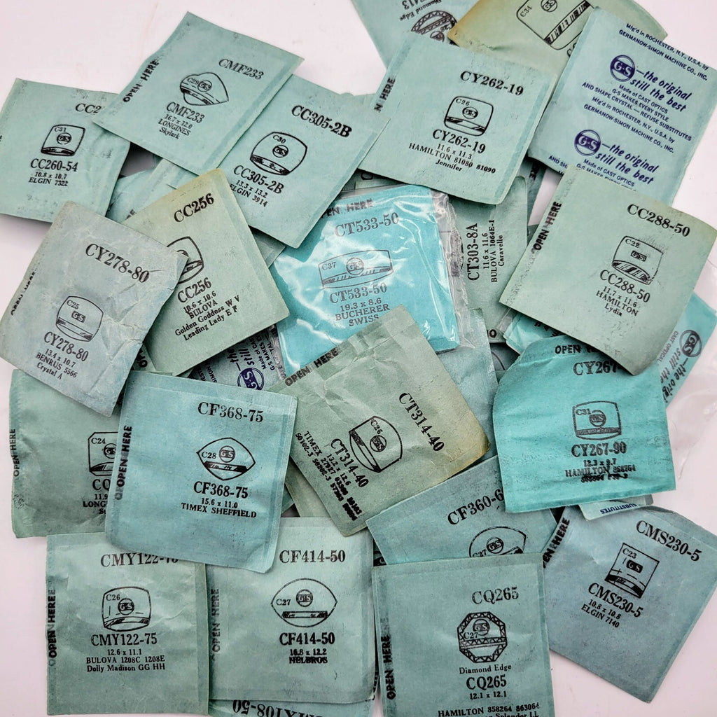 Lot of 50+ G.S. Watch Crystals for Various Watch Maker NOS Various Sizes2