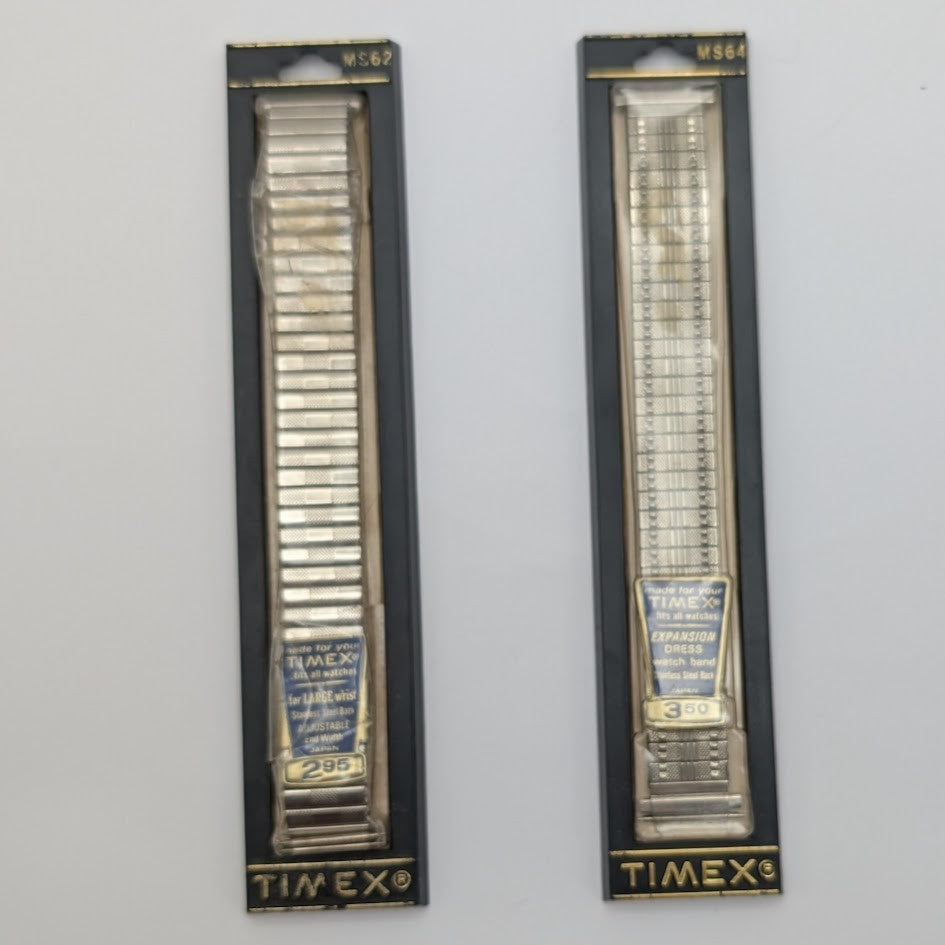 Lot of 2 NOS Timex Gold Tone Expansion Watch Bands Large Wrist Adjustable Japan0